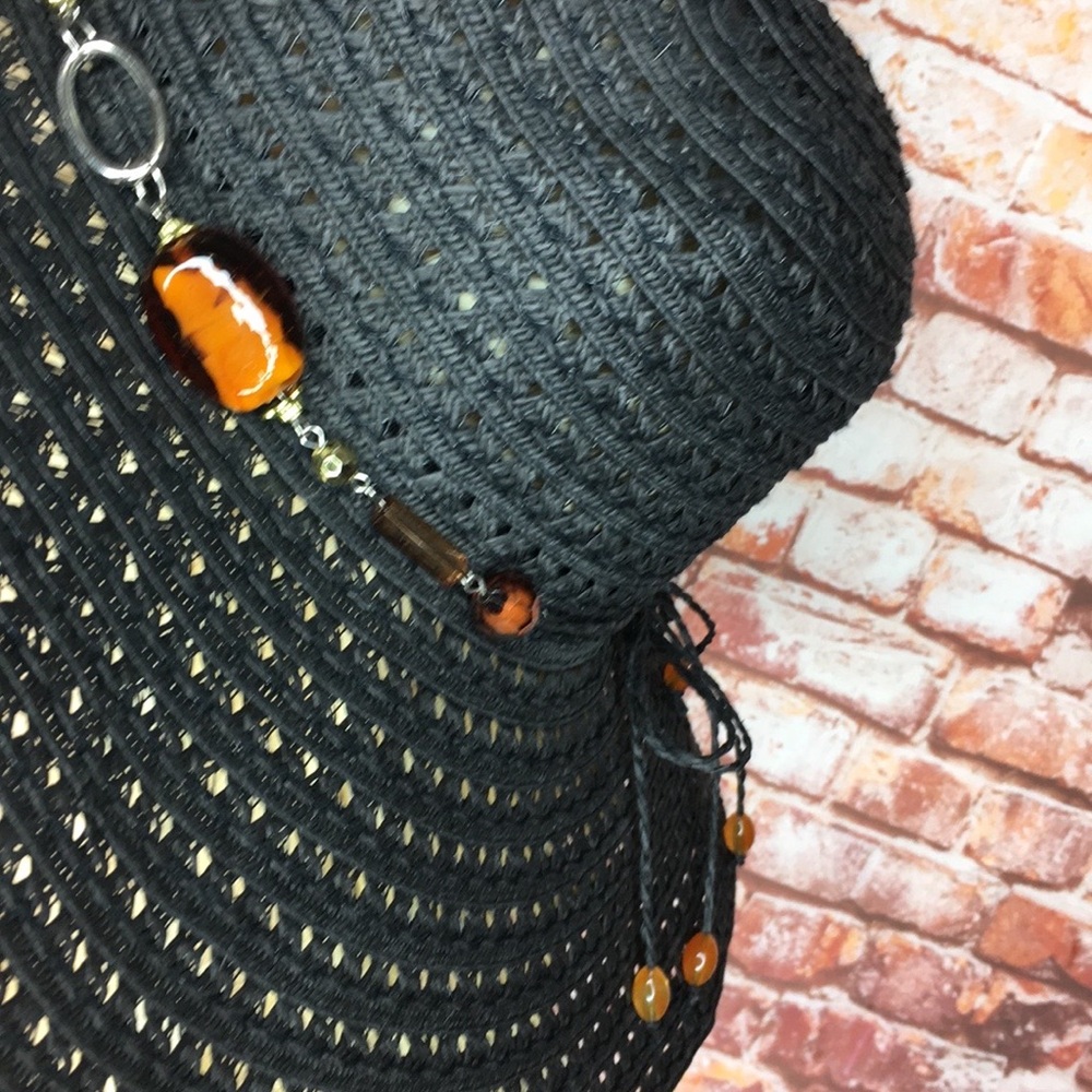 Strand Headware Black Oversized Amber Accented Floppy Beach Hat - Picture 7 of 9